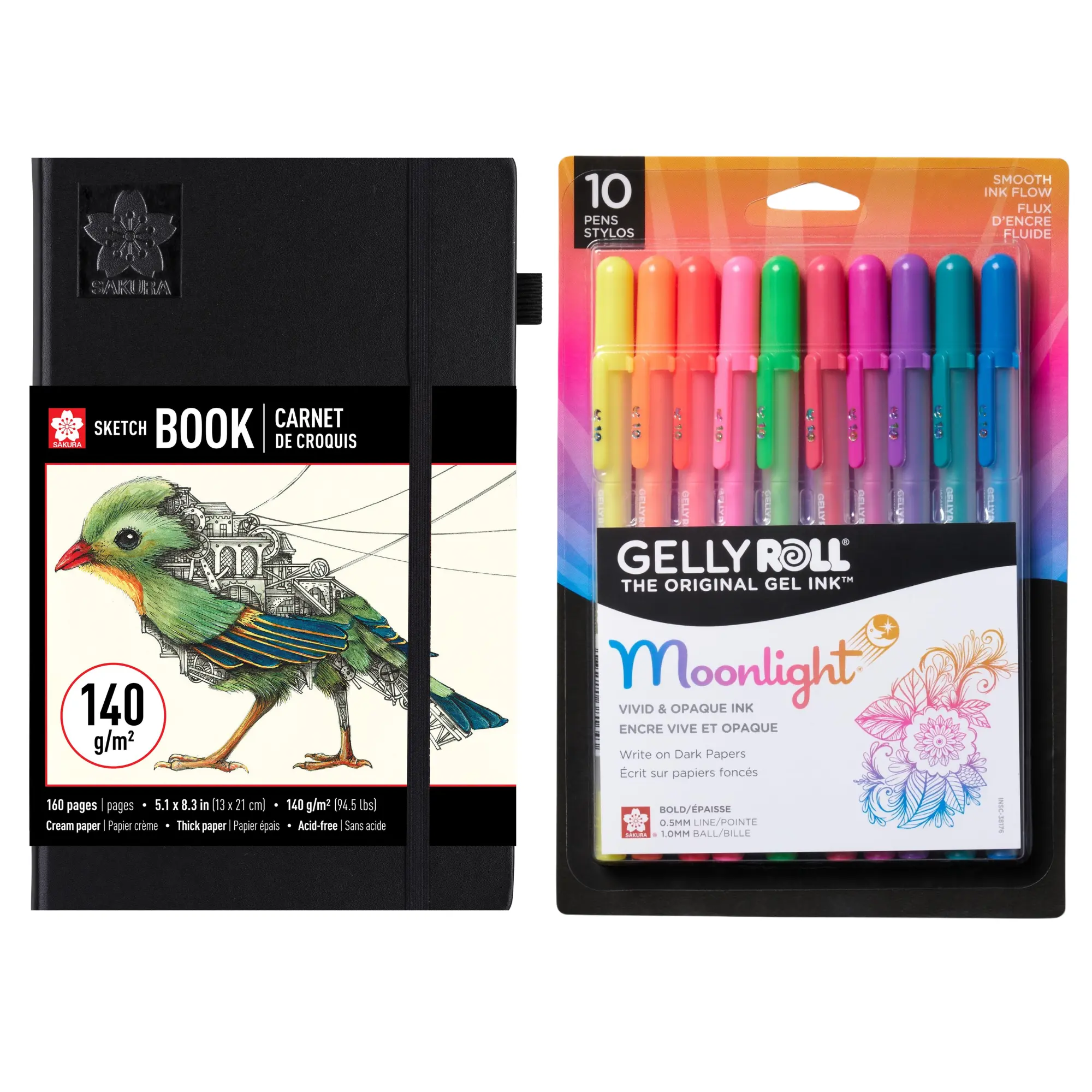 Sakura A5 Cream Sketchbook Bundle with Gelly Roll Moonlight 1mm Bold Pens – 10 Color Set