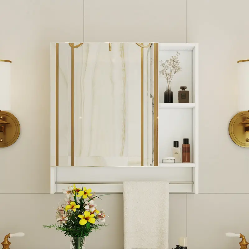 Bathroom Mirror Cabinet Wall Mounted,Medicine Cabinet,Over The Toilet Storage Cabinet with Shelves and Towel Rack    RR