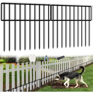 19.83ft(L) X 13inch(H) No Dig Fence, 14 Panels  Barrier Fences Rustproof Metal Bottom Fencing Border, Rabbits  Digging Blockers Ground Stakes  for Outdoor Landscape Patio