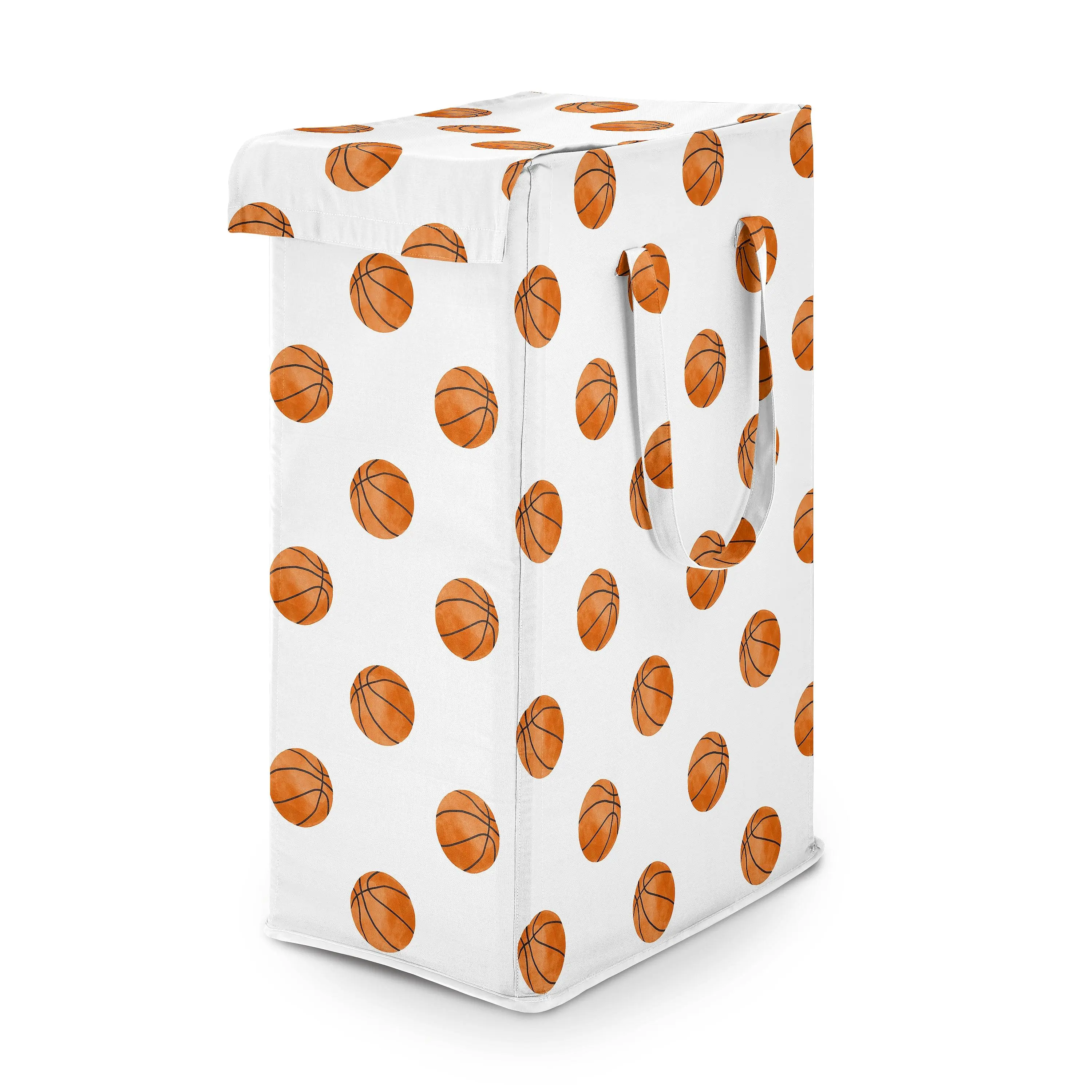 Sweet Jojo Designs Laundry Hamper (Orange/White Basketball) for Boys, Foldable Dirty Clothes Basket with Handles for Baby Nursery, Kids Bedroom, Teen Bathroom (for Watercolor Sport Themed Collection)