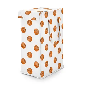 Sweet Jojo Designs Laundry Hamper (Orange/White Basketball) for Boys, Foldable Dirty Clothes Basket with Handles for Baby Nursery, Kids Bedroom, Teen Bathroom (for Watercolor Sport Themed Collection)