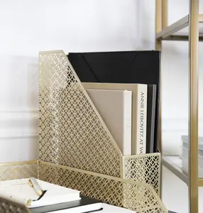 BLU MONACO Gold Magazine File Holder - Decorative Magazine Holder for Desk - Metal Magazine Holders for Shelves - Book Holder and File Boxes
