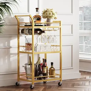 Bar Cart, Home Bar Serving Cart with 3-Tier Mirrored Shelf,  Cart, Mobile Kitchen Shelf,  BC01BB034