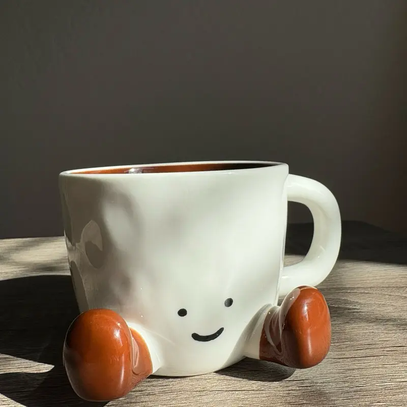 Cute Cartoon Feet Coffee Mug with Smiling Face Design for Fun Beverage Enjoyment Drinkware