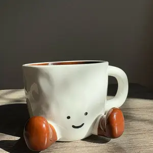 Cute Cartoon Feet Coffee Mug with Smiling Face Design for Fun Beverage Enjoyment Drinkware