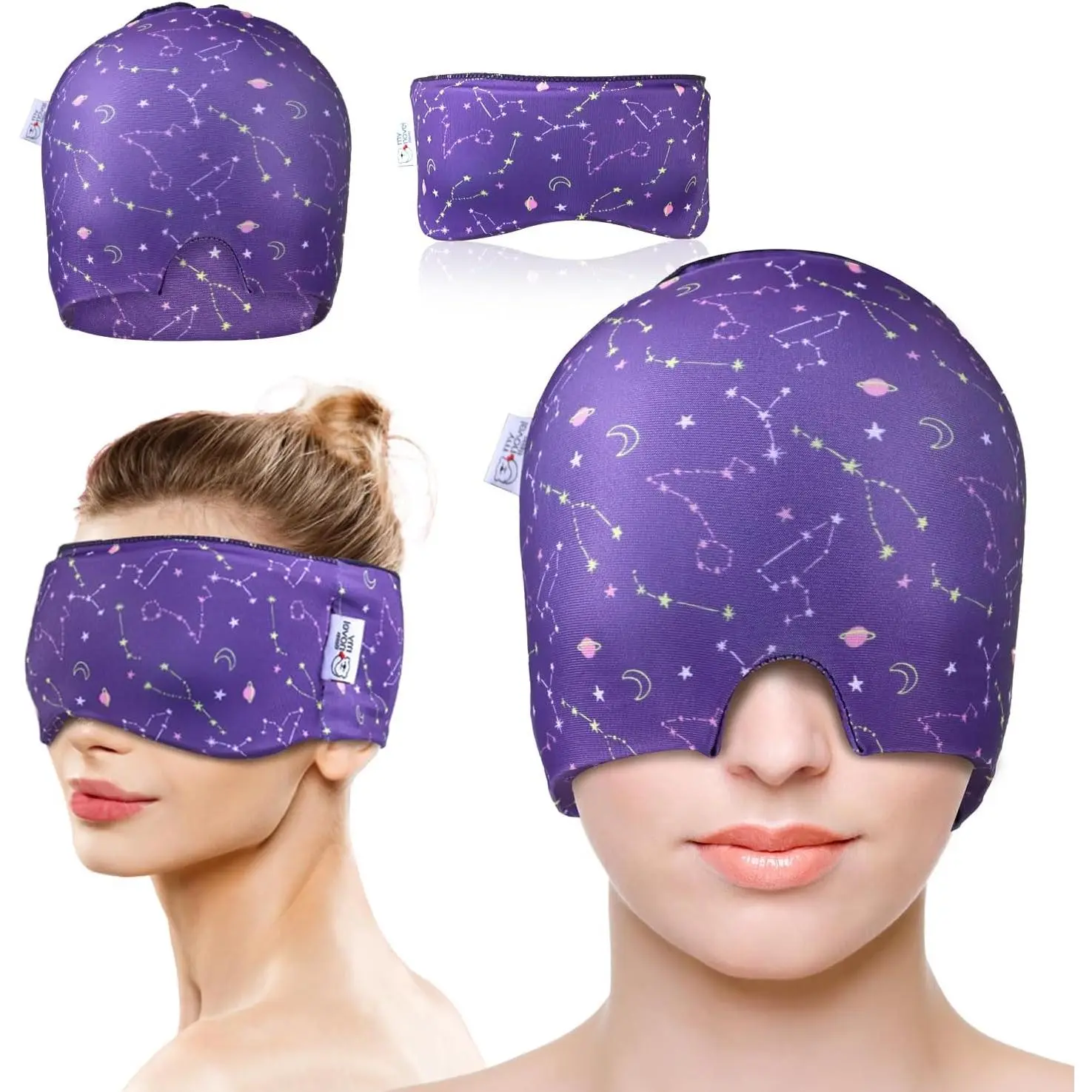 Migraine Relief Cap, Gel Cooling 2 Pack Set, Headache Relief with Hot/Cold Ice Cap, Instant Headache Relief, Reusable Ice Pack for Stress Relief Migraine Mask Gift for Women Man