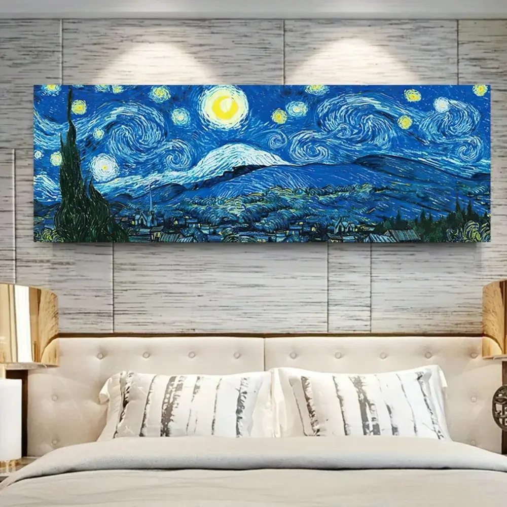 1pc Frameless Van Gogh 'Starry Night 5D' Decorative Painting Illustration Educational Canvas Poster and Printed Wall Art for Living Room Decoration