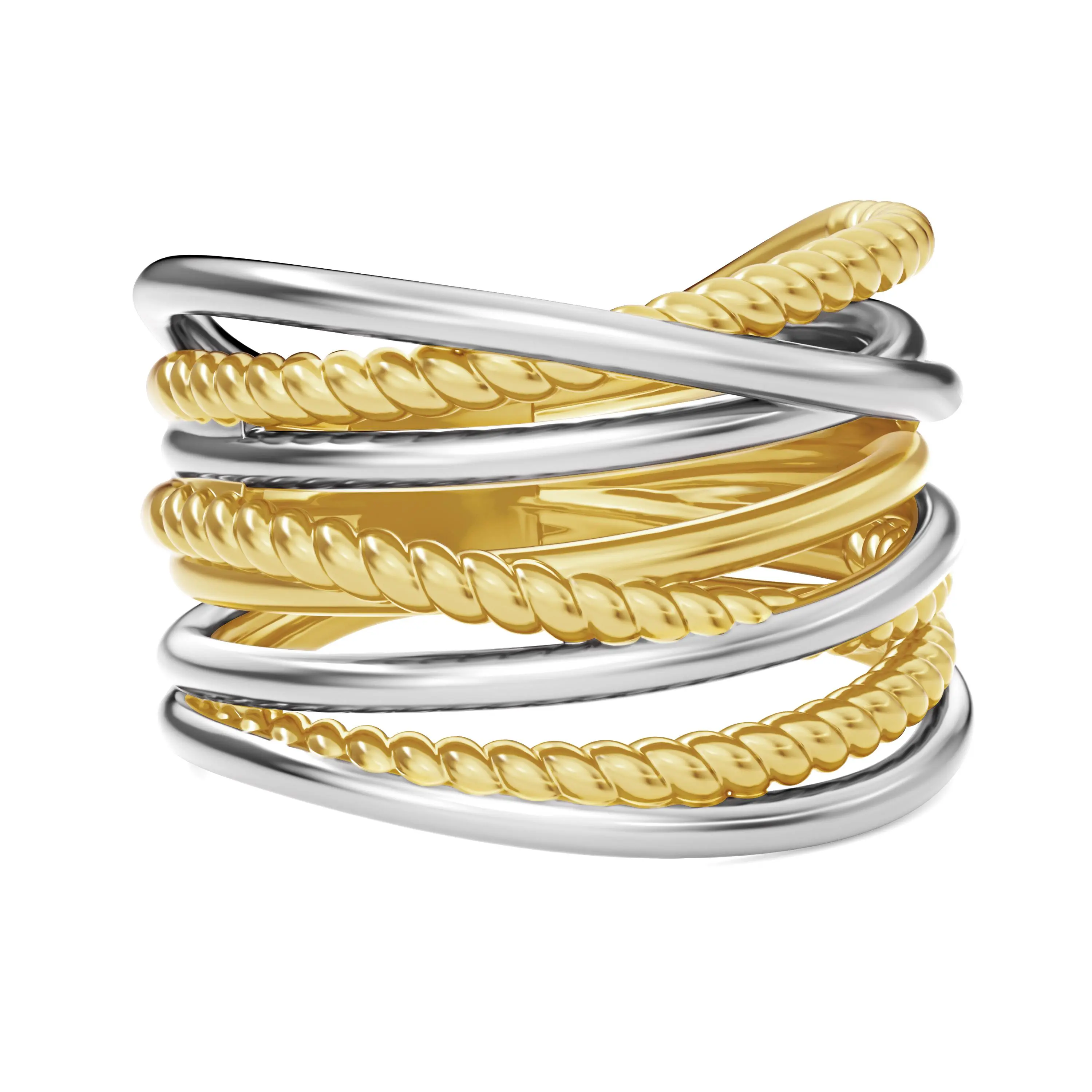 Aprilery Two-Tone Cable Wire Statement Ring for Women | Vintage Intertwined Design Cocktail Jewelry