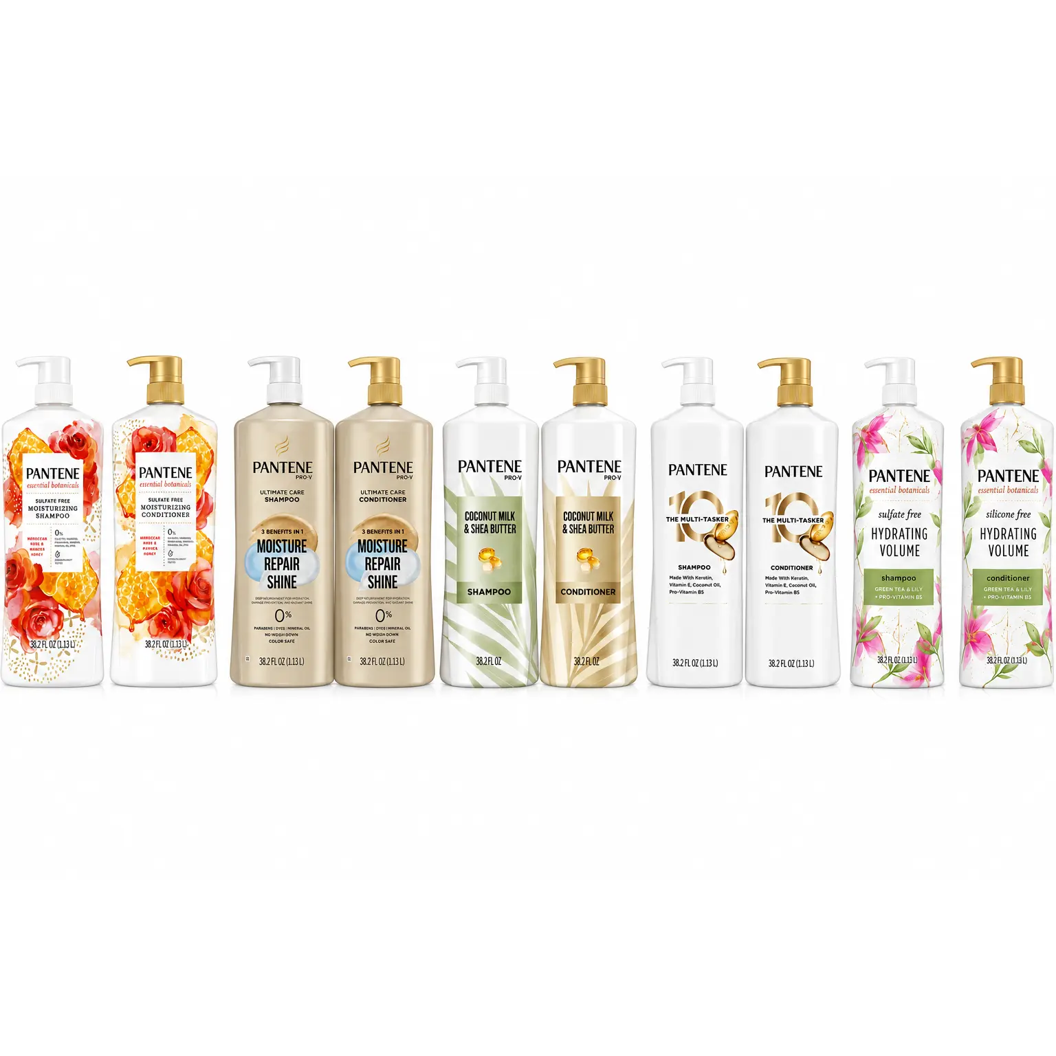 Pantene Shampoo & Conditioner Set, 38.2 fl oz Pump Bottles (2-Pack) – Choose Your Formula