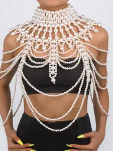 Luxurious Multi-Layer Pearl Shoulder Chain, Handmade Beaded Fringe Body Chain, Elegant Party Dress Accessory, Vintage Style Jewelry, Body Jewellery
