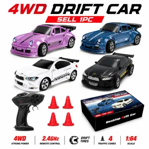 1/64 Mini RC Drift Car, 4wd High-Speed Fast RC Car Remote Control Racing Sports Car with LED Lights, Desktop Entertainment, Birthday Gift for Boys Kids