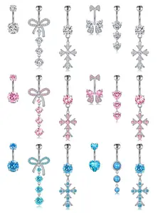 Boho Style Belly Rings for Women, Stainless Steel Flower Design with Sparkling Cz, Non-Tarnish Hypoallergenic Jewelry for Parties & Beaches, Belly Button Rings