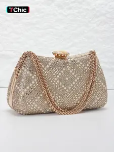 Women's Evening Clutch Bag, Party Clutch, Embellished Clutch, Crystal-Studded Handbag, Luxurious Details, Sparkling Clutch Wallet, Includes Shoulder Chain for Crossbody Wear, Suitable for Weddings, Parties, Formal Occasions