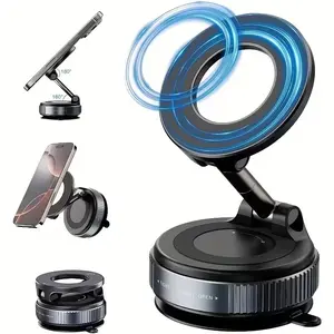 Super Strong N52 Magnetic Phone Holder, Fits All Smartphones, Vacuum Suction Cup & Magnetic Base, 360° Rotating Foldable Car Mount, Cell Phone Mount, Car Cellphone Mount