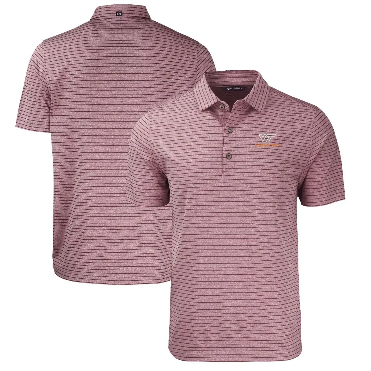 Virginia  Short Sleeve Tee, Casual Collared Shirt Boatyard Button-Up Shirt Tech Hokies Cutter & Buck Forge Eco Heathered Stripe Stretch Recycled Polo - Heather Maroon