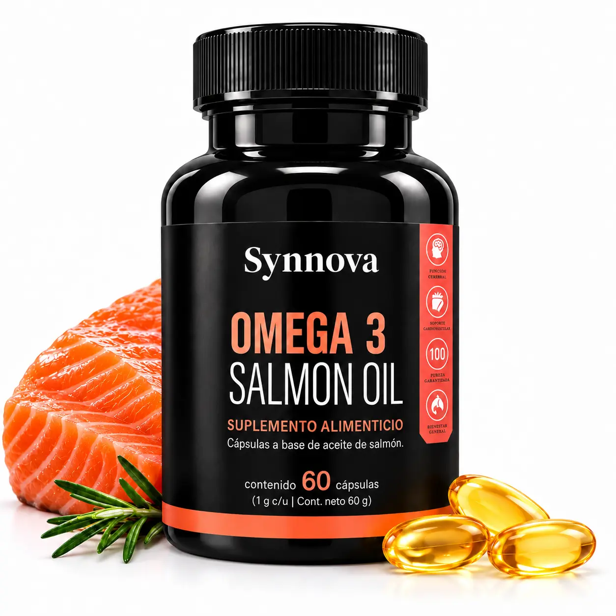 Omega-3 Fish Oil Softgels, EPA & DHA, Heart, Brain, Eye & Joint Health Support, Daily Wellness, 60 Softgels