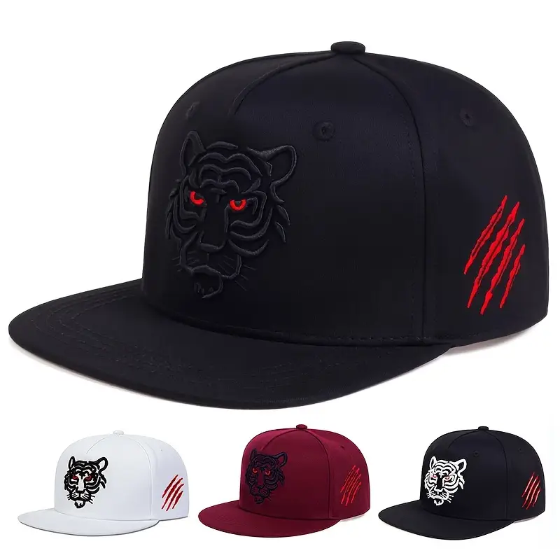Men Tiger Head Side Claw Mark Embroidery Hip Hop Hat Outdoor Sport Adjustable Sun Protection Casual Hat Suitable for Spring and Autumn Travel Seaside