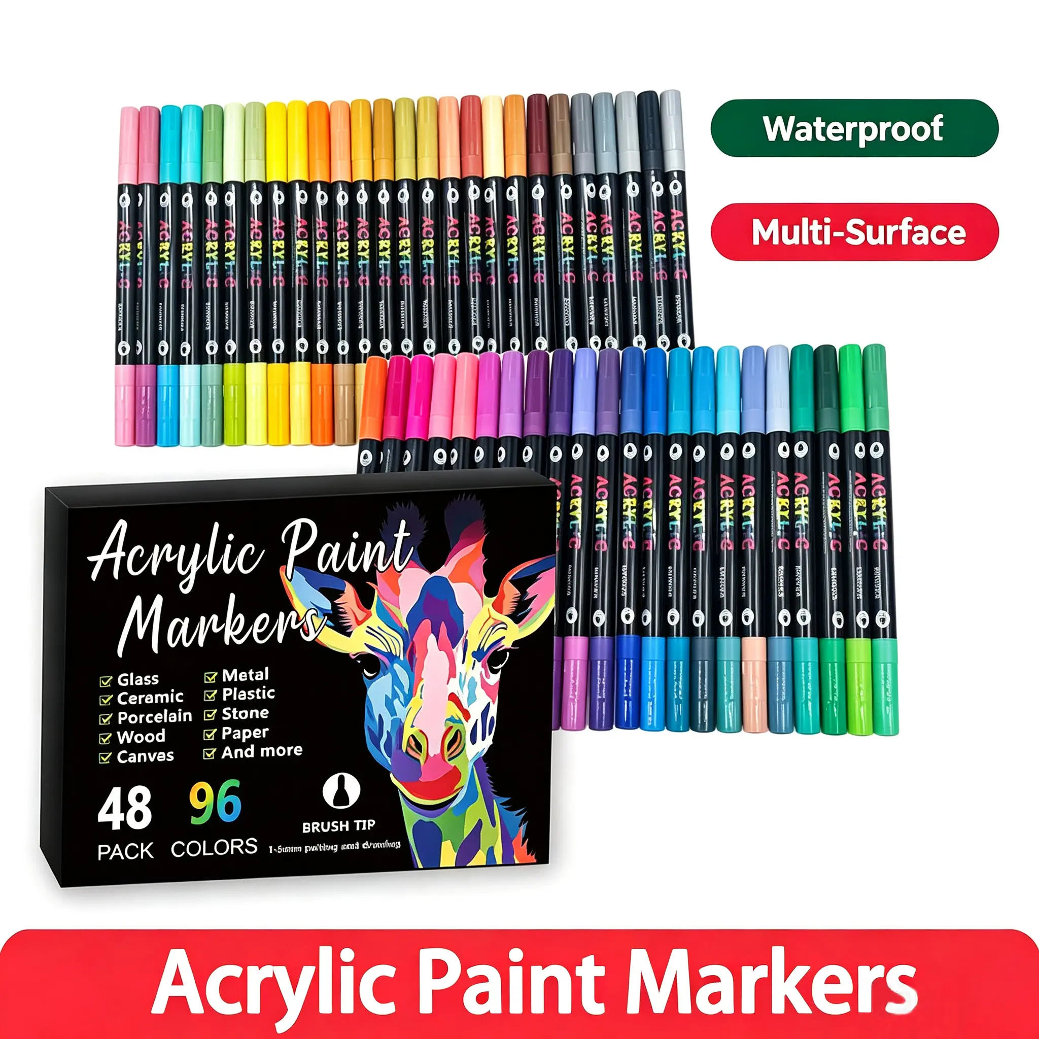 48-96-Color Acrylic Paint Pens Set with Brush Tips, Acrylic Markers for DIY Crafts, Rock Painting, Customizing Shoes & Phone Cases, Back to School Home & Party Supply DIY Painting Kit