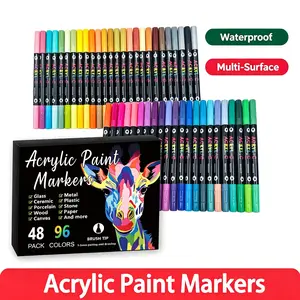 48-96-Color Acrylic Paint Pens Set, Brush-Tip Markers for DIY Crafts, Rock Painting, Wood, Canvas, Stone, Glass, Customizing Shoes & Phone Cases, DIY Painting Supplies – Back to School Special