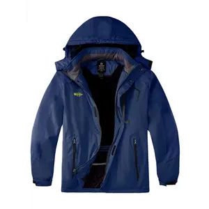 1pc Wantdo Men'S Plus Size Waterproof Ski Jacket - Warm Fleece-Lined Winter Puffer Coat with Removable Hood, Multi-Pocket Windbreaker, Casual Sports Style, Solid Color, Non-Stretch Polyester, Zipper Closure, Woven Outdoor Ski Parka