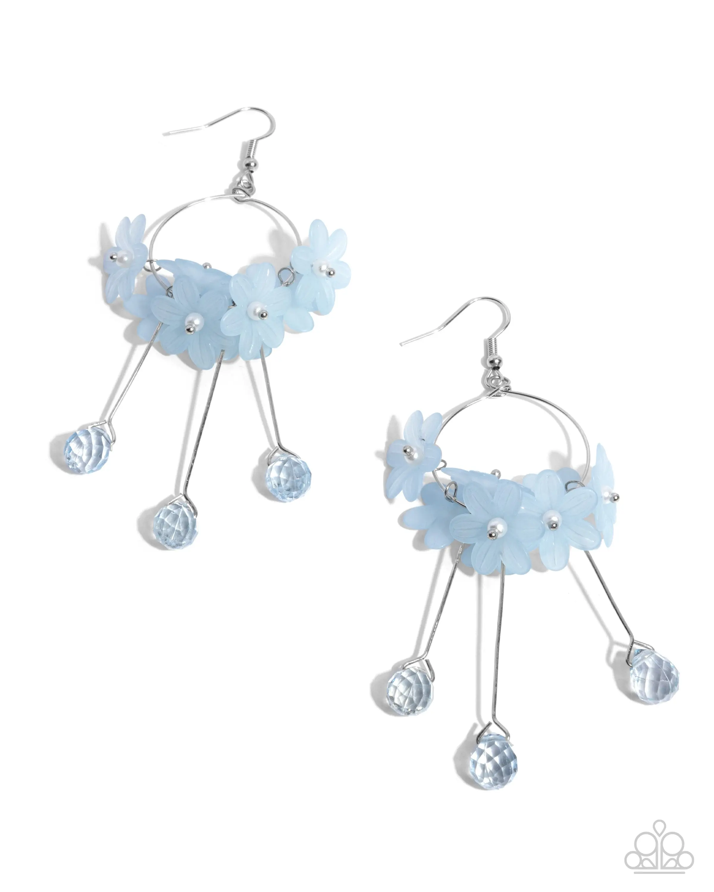 Whimsical Work - Blue Flower Silver Earrings - Paparazzi