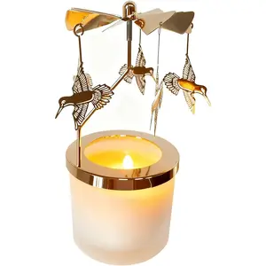 Carousel Candles Holder Rotary Aromatherapy Candle Gift for Women - Birthday, Mother's Day, Easter Present for Mom, Wife, Girlfriend, Sister, Mother-in-Law (Rose Gold Hummingbird)