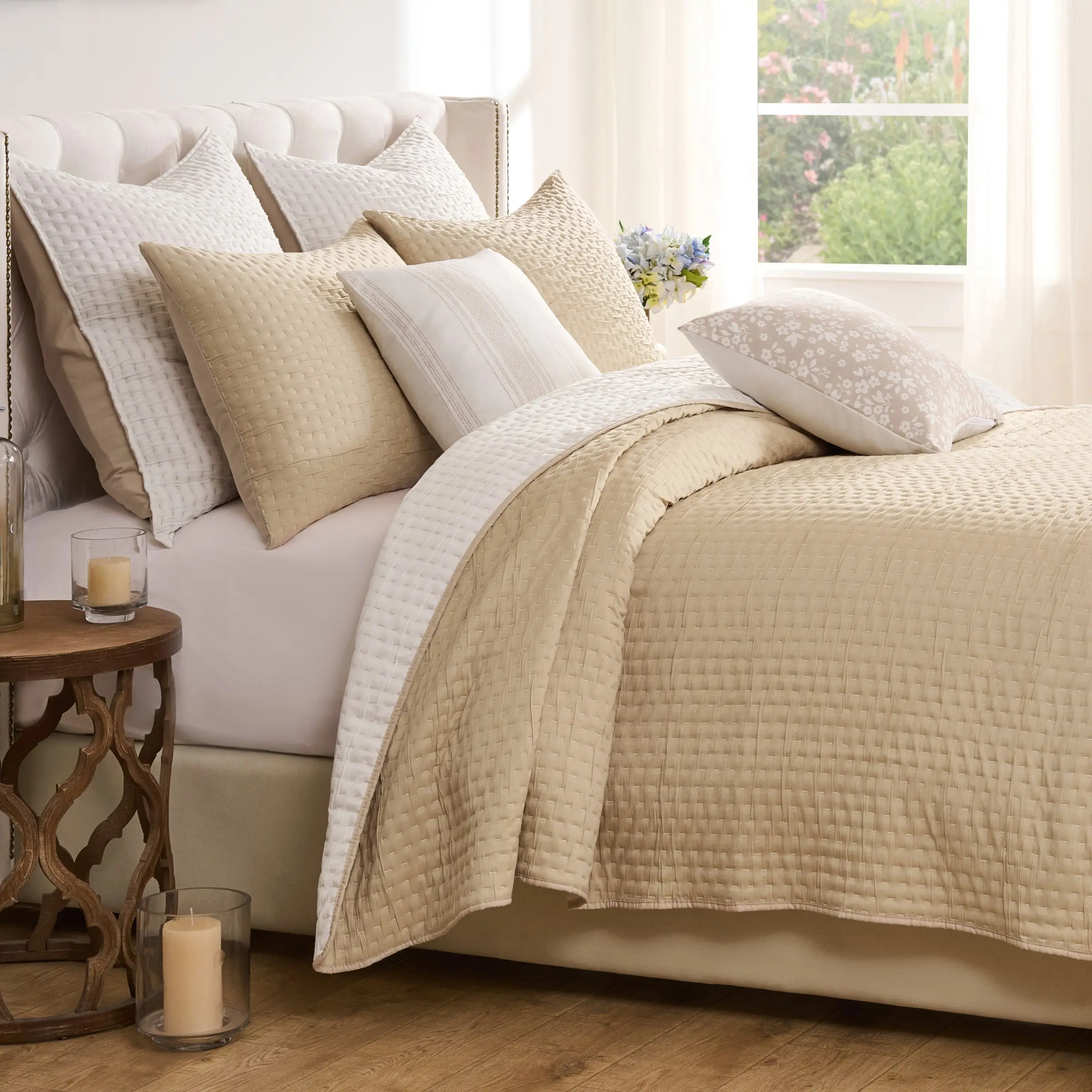 Greenland Home Fashions 2-Piece Twin/XL Coverlet Set – Natural Woven Polyester with Matching Pillow Sham