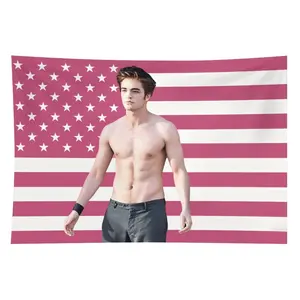 Funny Pink Edward Cullen American Flag Tapestry Banner - 3x5 ft Wall Hanging Poster, Home Decor, Decoration, Room Decor, Holiday Gift for Bedroom Dorm