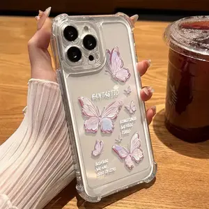 Fashionable Butterfly Pattern Four-corner Anti-fall Mobile Phone Case, TPU Mobile Phone for Men and Women Suitable for Apple Series iPhone 17/16/15/14/13/12/11/XS/X/Plus/Air /Pro/Max, can be given as a gift to friends or family