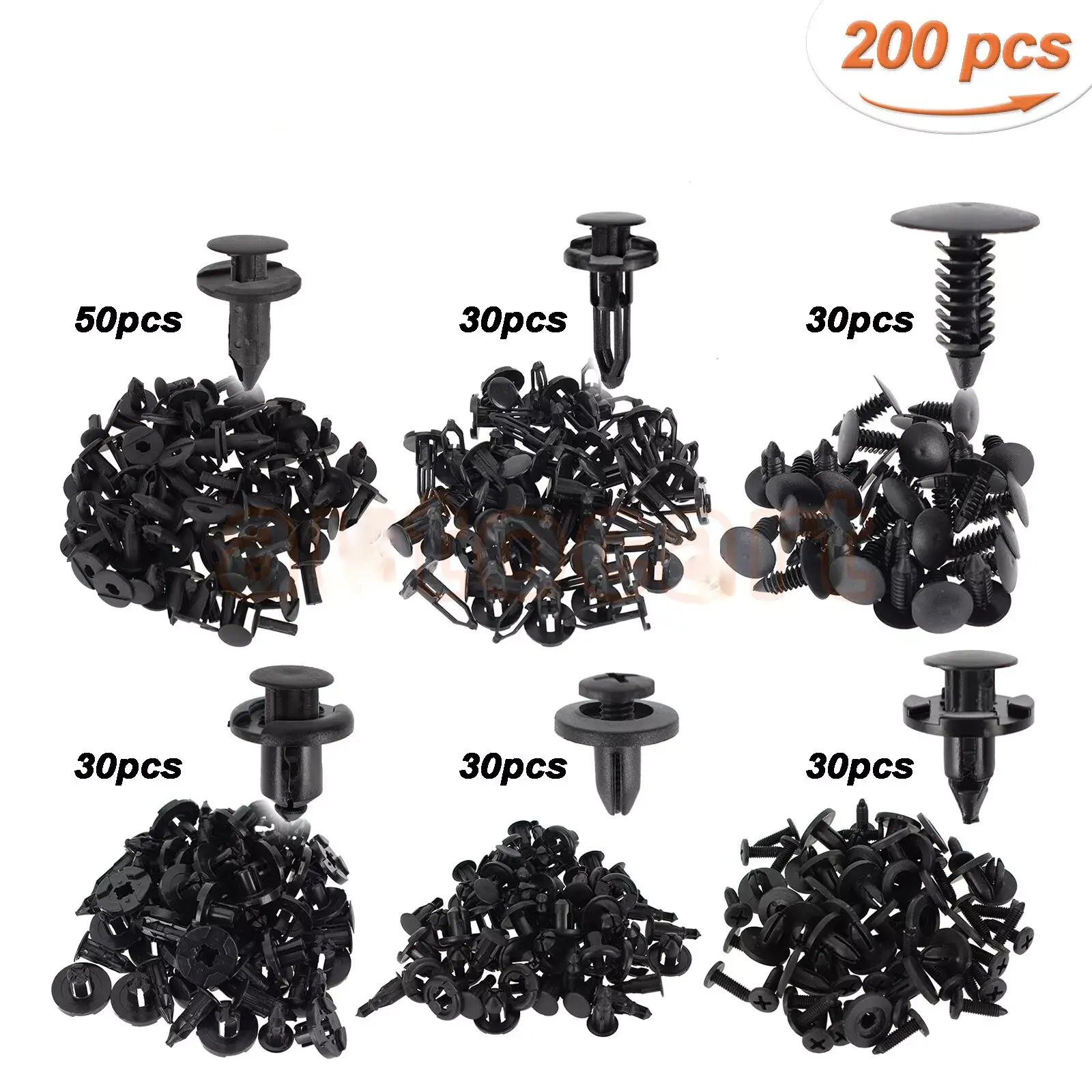 Automotive Plastic Car Clips Kit - 200 Pcs Push Bumper Fastener Rivets with 6 Sizes Auto Body Retainers, Car Accessories with Rivet Post Pressure-Expanding Legs
