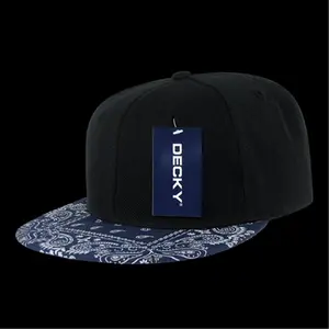 212 MAIN Unisex Decky 1093-BLKNVY Bandanna Snapback Cap - Black & Navy, Flat Bill, Plastic Snaps, Retro Look, Unisex Fit