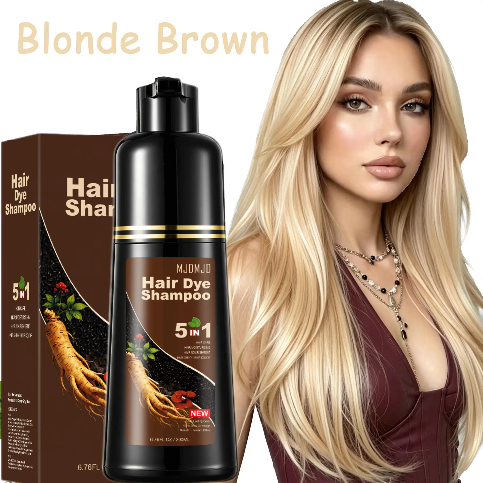 MJDMJD 5-in-1 Dark Chocolate Hair Dye Shampoo (200ml) - Natural Haircare Formula for Gray Coverage, Semi-Permanent Color, Moisturizing, Nourishing, Instant Home Use for Adults, Travel-Friendly & Convenient