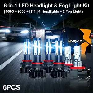Professional 6pcs LED Headlight Fog Light Combo, 6000-6500K Super Bright White Light, Universal Fit for Most Cars SUV Trucks, No Battery Easy Installation Portable Power Station with Car Starter tiktokshopspringglowup