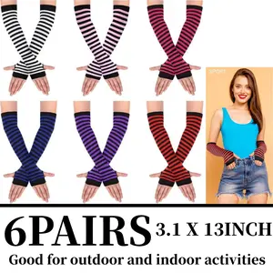 6 Pairs Long Fingerless Gloves for Women Knit Thigh High Striped Arm Warmer Thumb Hole Stretchy Gloves Automotive & Motorcycle