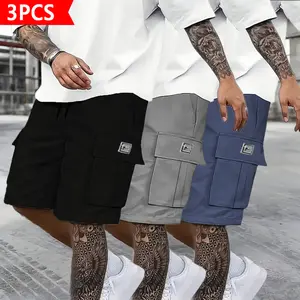 Men’s Cargo Shorts 3-Pack – featuring a double large pocket design, fashionable street-style loose fit suitable for various occasions; quick-drying, lightweight men’s cargo shorts ideal for outdoor exercise and everyday wear.