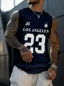 American Retro Lover! Skin-Friendly Breathable Fabric, La Number 23 Print, Casual Streetwear, Fitted Design, All Seasons