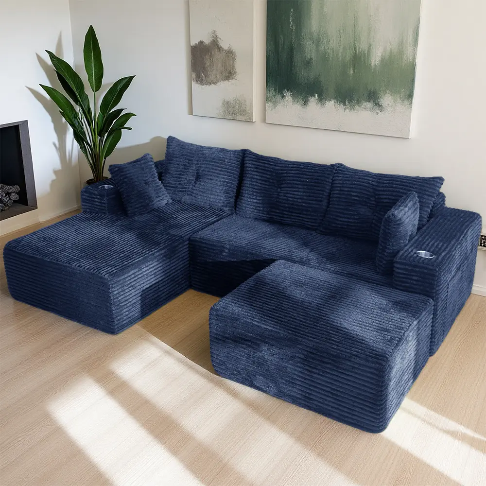 Navy U Shape-Left Facing Chaise