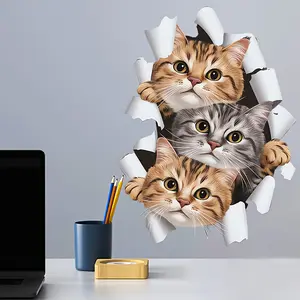 Add Fun & Magic! 3D Kitten Wall Sticker. Removable vinyl decal with realistic tear detail. Perfect for bathroom, living room. Easy to apply & remove. #homedecor