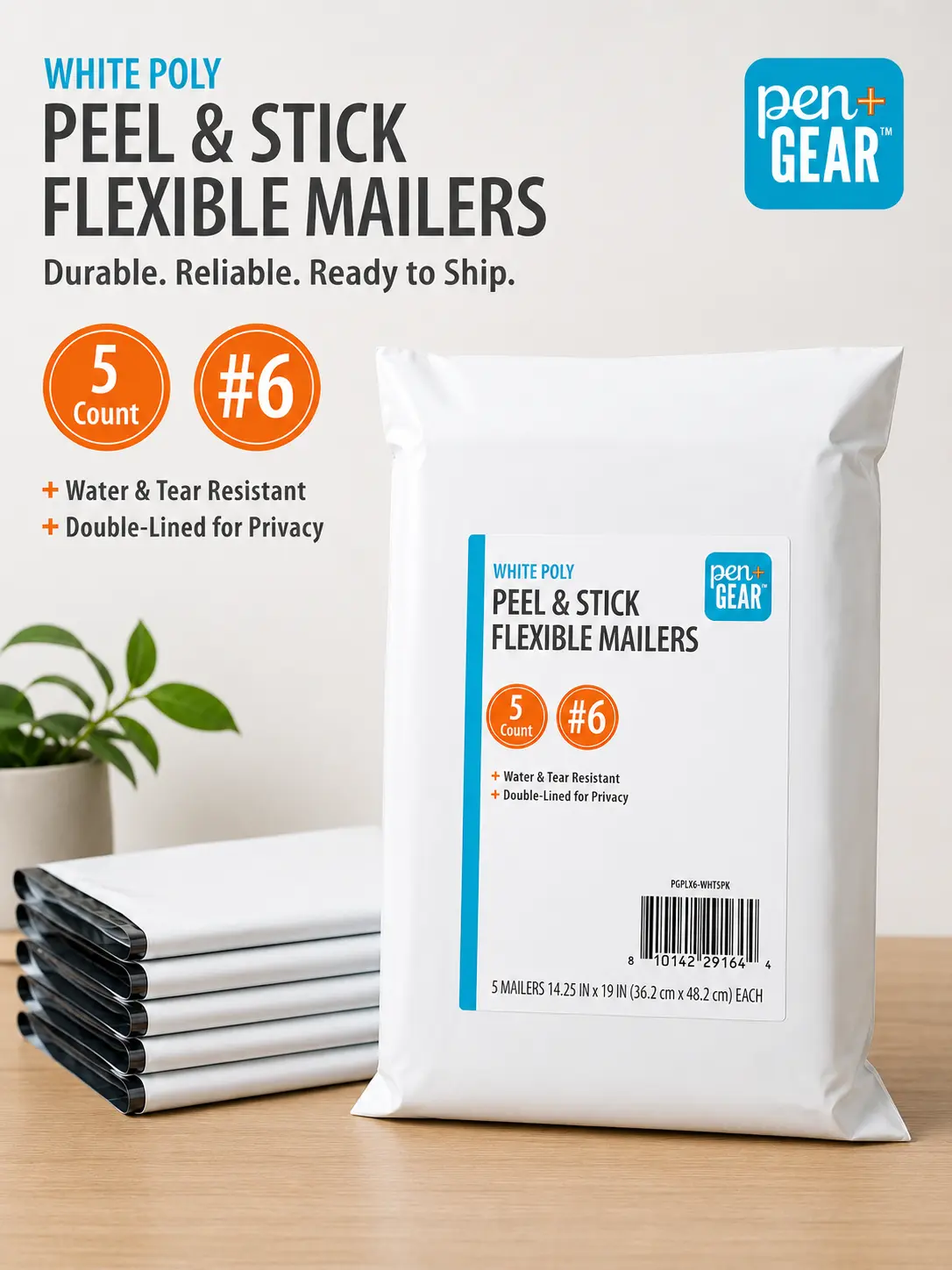 Poly Mailers – Heavy-Duty Peel & Stick Shipping Bags (#6, 5-Pack)