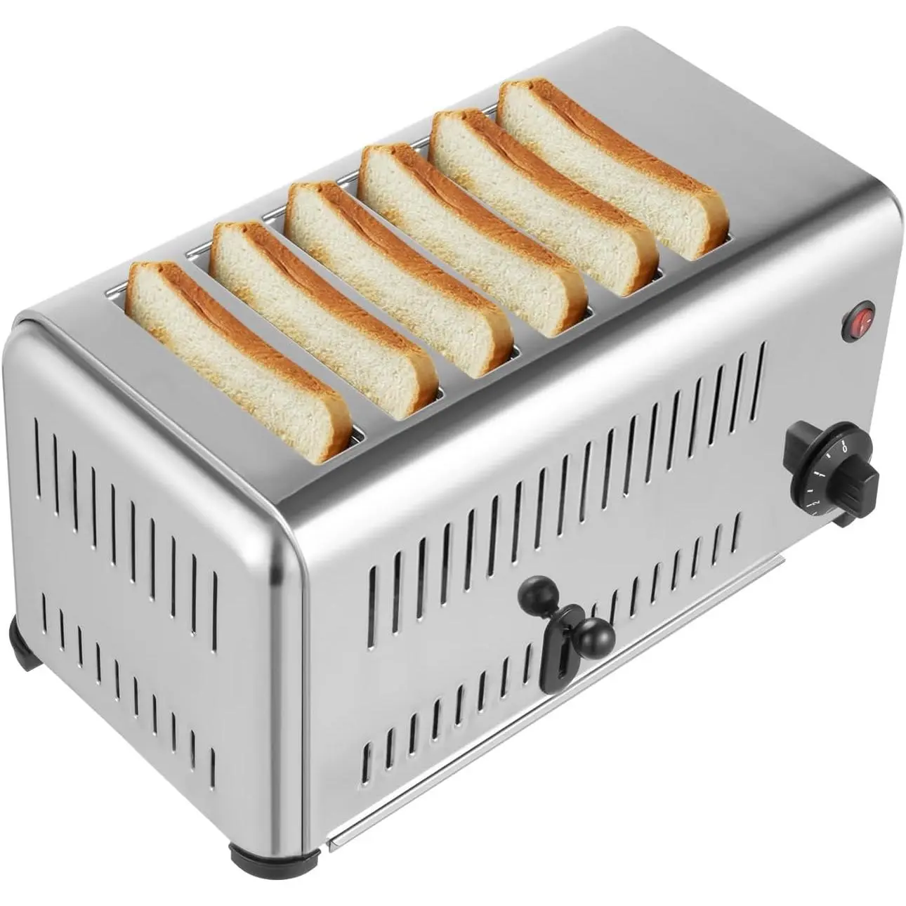 Commercial 6-Slice Stainless Steel Kitchen Toaster - Wide Slots, Adjustable Bread Shade Settings, Timer, Removable Crumb Tray, 1680W High-Performance, Corded AC110V Bread Baking Appliance with US Plug and User Manual