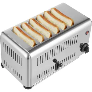 6 Slice Commercial Toaster with Wide Slots and Stainless Steel - Featuring Multiple Bread Shade Settings, Timer, Removal Crumb Tray, 1680W,High-Performance Bread Baking Machine.