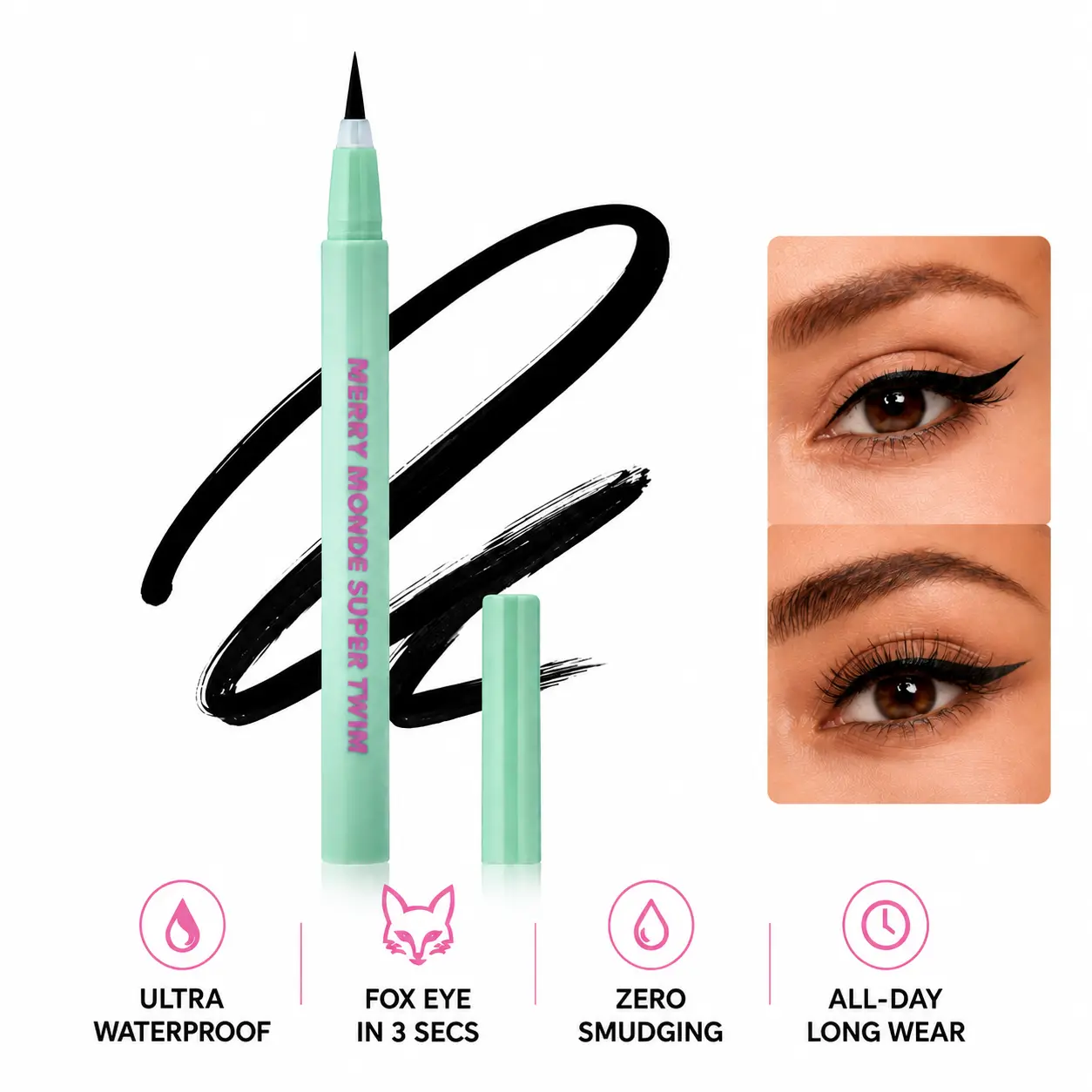Korean Luxury Precision Eyeliner Pencil – Waterproof Fox Eye Wing Liner Pen, Smudge Proof Longwear Eye Makeup for Sharp Wings, Bigger Looking Eyes, Clean Girl Makeup & All Day Wear