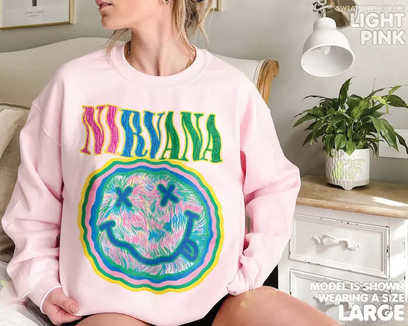 Smiley sweatshirt, aesthetic smiley sweatshirt, rainbow smiley face pink preppy sweatshirt, colorful drawing rainbow smiley pink sweatshirt
