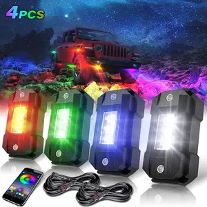 LEDMIRCY R4 White/RGBW LED Rock Lights 4PCS Remote & Bluetooth App Dual Control Multi Modes Flashing Music Brake Mode Underglow for Jeep Off Road Trucks UTV SUV RZR ATV