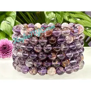 Wholesale 6 Pcs Natural Super Seven 8mm 7.5” Crystal Healing Stretch Bracelet