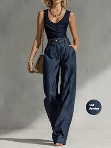 New Spring Summer High Waist Pleated Wide Leg Breathable Casual Versatile Fit Straight Pants (non-Denim), Women's Fashionable Daily Wear Womenswear Bottom
