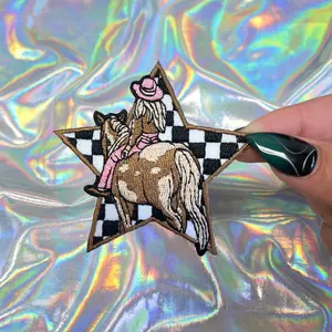 Cowgirl Checkered Star Iron On Patch