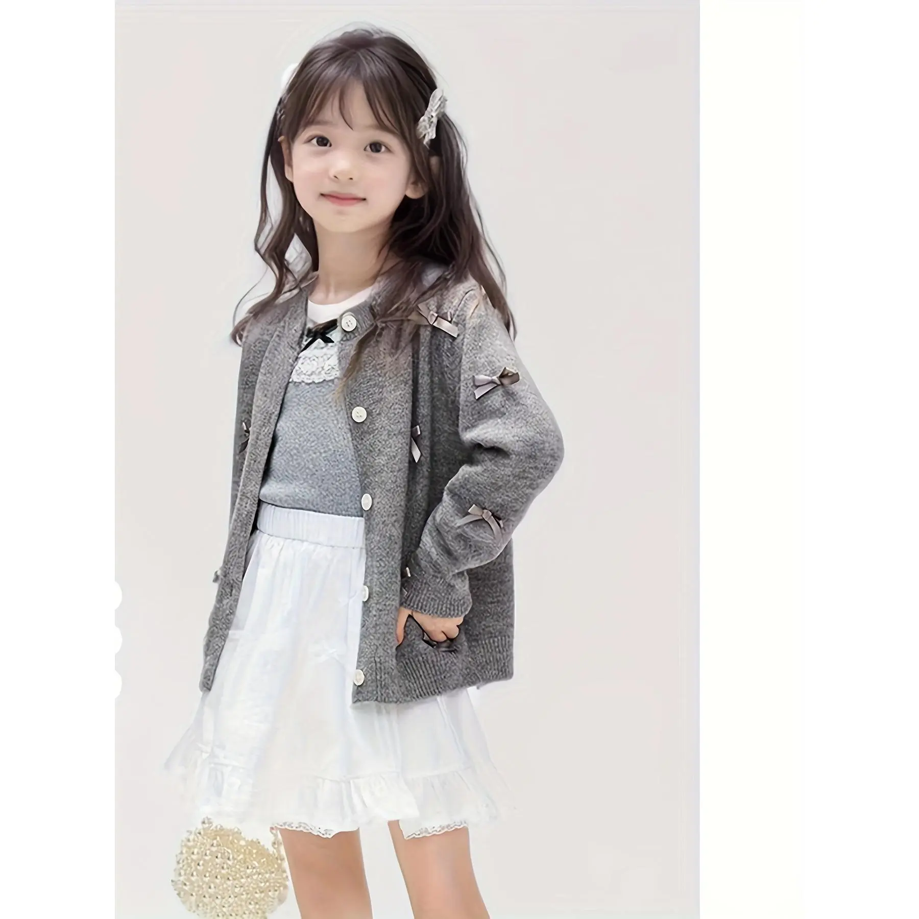 Girls' New Autumn Polyester Sweater Cardigan - Child-sized, Girly, Lovely Girls' Fashion Top for Stylish Outfits, Child-Sized Girls' Cardigans, Girly Girls' Cardigans