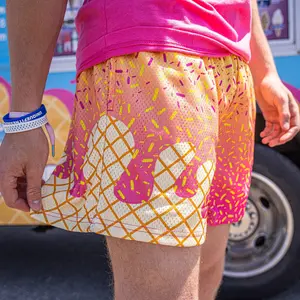 Ice Cream Mesh Shorts, Colorful Sprinkle Print Athletic Shorts Breathable Summer Streetwear Baseball Style for Adults