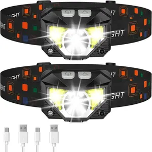LHKNL Headlamp Flashlight, Lumen Ultra-Light Bright LED Rechargeable Headlight with White Red Light, 2-Pack Waterproof Motion Sensor Head Lamp,8 Modes for Outdoor Camping Running Hiking Fishing